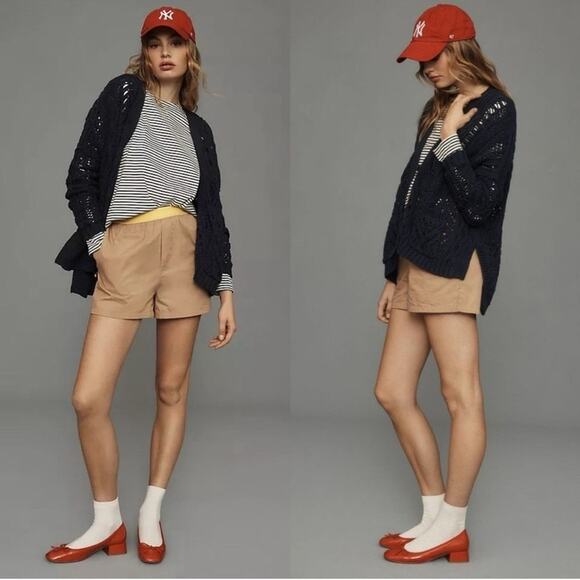 Anthropologie Colorblock Boxer Shorts 100% Cotton Tan High Waist Size Small - Picture 2 of 8